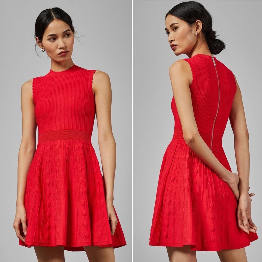 Ted Baker Kamylia Knitted Skater Dress in Red Size Ted 4/ US Size 10